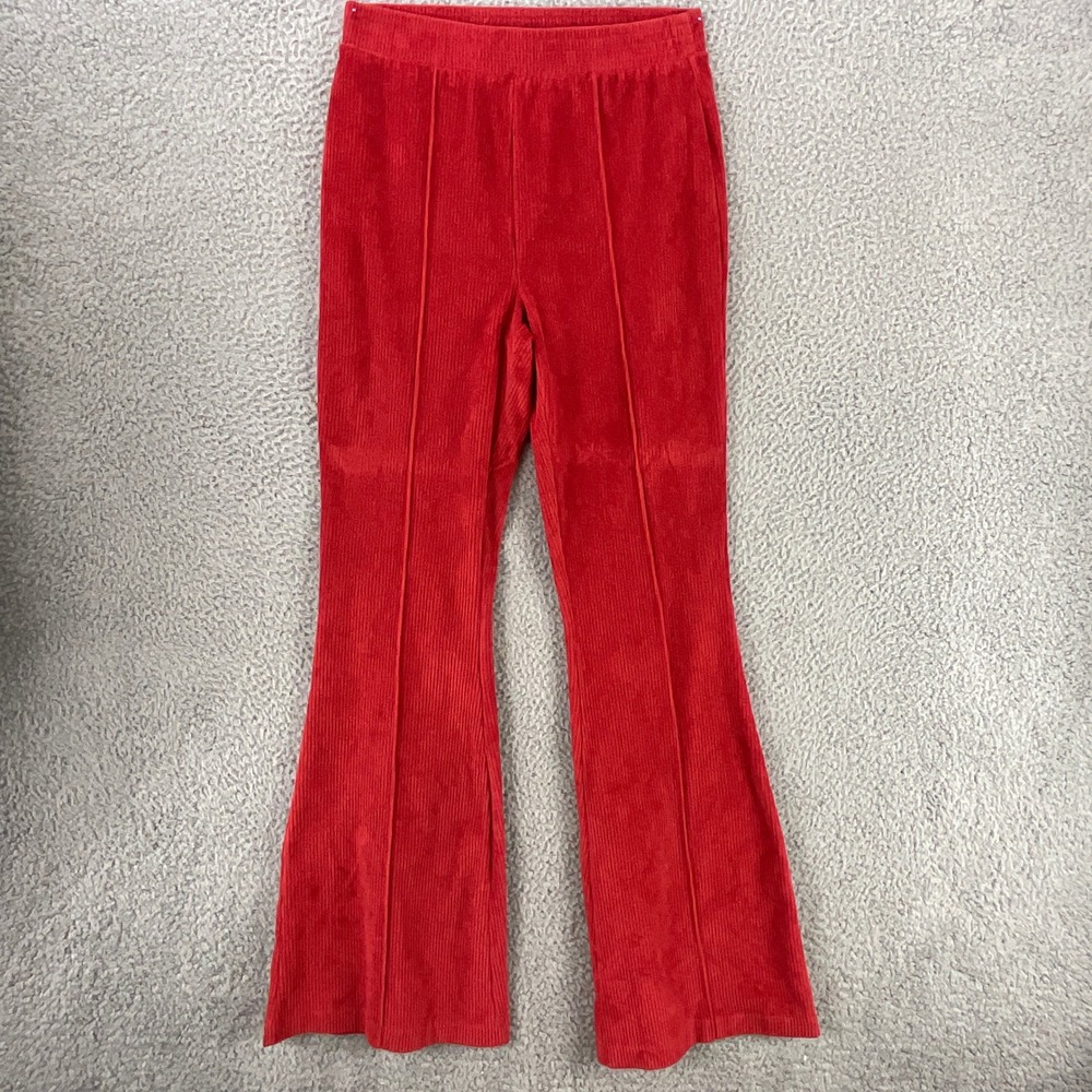 Aerie Corduroy Flare‎ Pants Womens S Long Red Excellent Pintuck Seam Pull On
